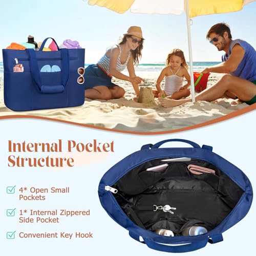HUANLANG Large Beach Tote Bags for Women Men,Big Beach Bag with Zipper Wet Pocket,Extra Large Tote Bag for Travel Pool