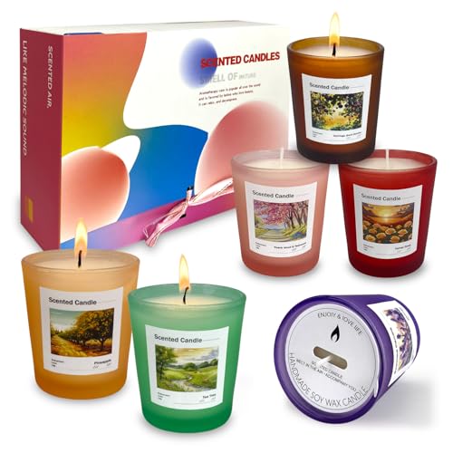 Scented Candles Gift Set of 6 Pack, Glass Jar Candles for 6 Scented, Long Lasting Soy Wax Aromatherapy Candle Set, Best Gi...