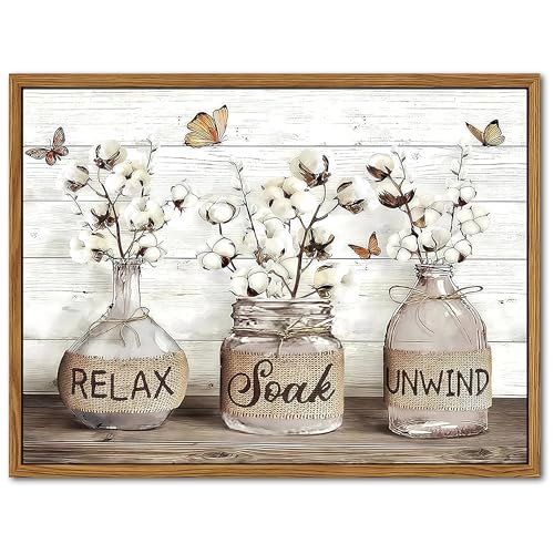 Floating Framed Farmhouse Bathroom Decor Wall Art, Rustic Cotton Pictures Canvas Wall Decor Paintings, Modern Country Rela...
