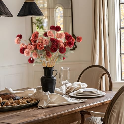 Hananona 12 Pcs Artificial Chrysanthemum Flowers, Orange Kiku Pom Pom Mums Flower Faux Fall Floral for Autumn Halloween Ki...