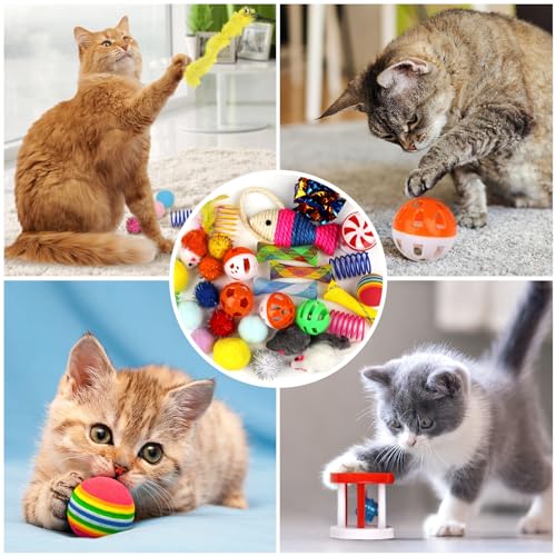 QUOZUO Cat Toys Kitten Toys Assortments, 32 Packs Interactive Cat Toy Variety Pack for Kitty, Cat Wand Toy, Cat Crinkle Ba...