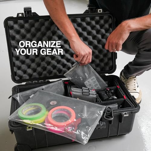 GOBAGS Air Production Multi‑Size Clear Zipper Pouch (4‑Pack) – Cable Organizer & Travel Gear Bag for Electronics, Camera A...
