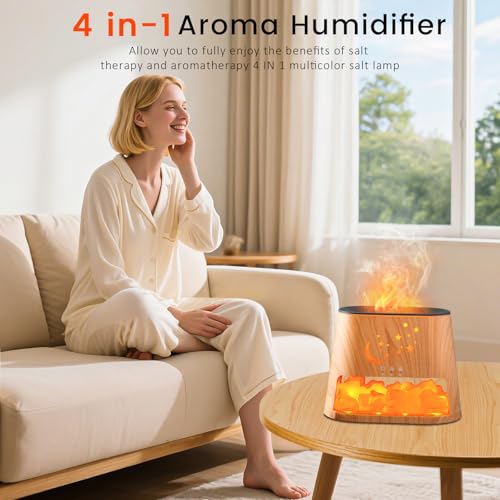Essential Oil Diffuser : 260ml Aromatherapy Diffuser & Himalayan Salt Lamp with Remote Control & Timer,Cool Mist Humidifie...