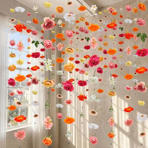 XunYee 6 Pcs 35.4 ft Flower Garlands Artificial Wildflower Vines Floral Hanging Backdrop Fake Flower Garlands Faux Silk Wi...