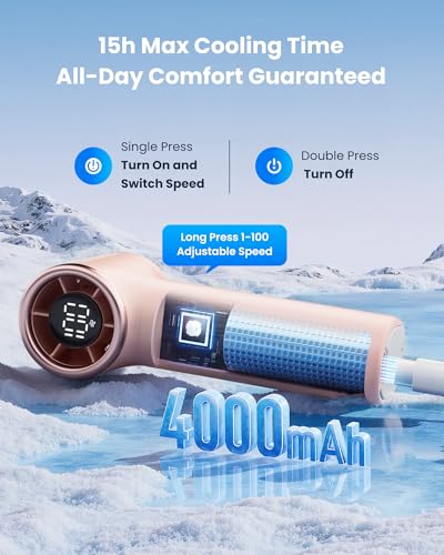 Gaiatop Mini Portable Handheld Fan, 4000mAh [15h Max Runtime] Personal Turbo Fans Pocket Size, High Speed 1-100 Adjustable...