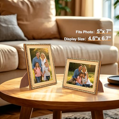 CandyDream 5×7 Picture Frame Set of 2 - Gold Picture Frames for Wall and Tabletop Display,Poster Photo Frames, Gallery Wal...