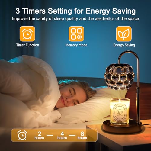 Candle Warmer Lamp with Timer Adjustable - Height Candle Warmer, Dimmer, Black Glass Wax Melting Lamps for Home Decor, for...