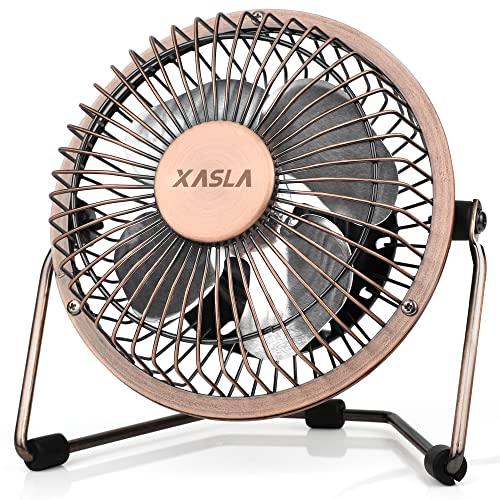 xasla 4 Inch Small USB Desk Fan, Mini Quiet Fan with Metal Construction & Strong Airflow & 360°Adjustable Tilt Angle, Pers...