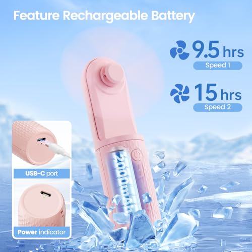 Handheld Mini Fan, Rechargeable Battery Operated small Portable Fan Up to 15 Working Hours, Powerful Safety Design Pocket ...