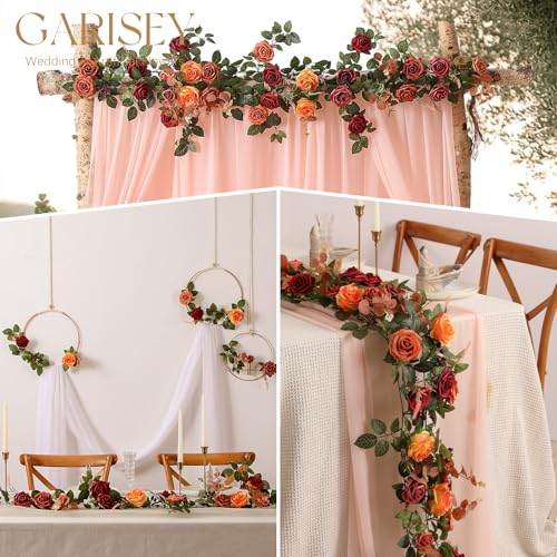 Garisey 5FT Terracotta Artificial Flower Garland Fall Floral Garland Burnt Orange Arch Rose Vine for Wedding Ceremony Part...