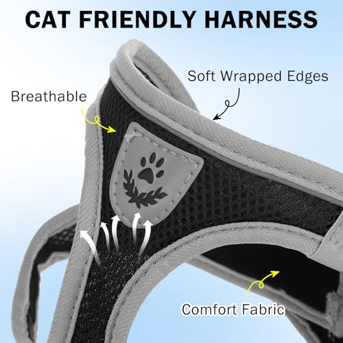 SCENEREAL Cat Harness and Leash Set Escape Proof, Adjustable Soft Air Mesh Kitten Harnesses for Girls Boys Small Medium Bi...