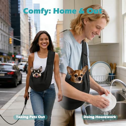 Pawaboo Small Dog Sling Carrier, Reversible Hands Free Dog Sling Carriers for Small Dogs and Cats, Puppy Slings Carrier wi...