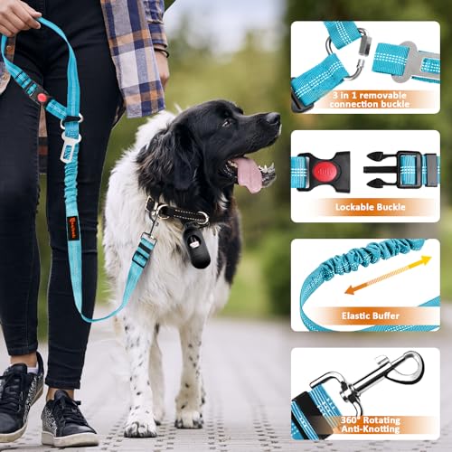 Removable Dog Seat Belt Harness for Car, 3 in 1 Pet Dog Car Seatbelt Leash, Retractable Restraint Secures to Vehicle Headr...