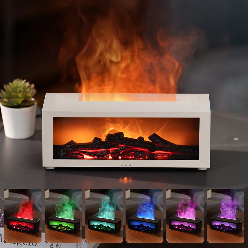 Essential Oil Diffuser, Fireplace Flame Oil Diffuser - Aromatherapy Aroma Humidifier, Upgrade 7 Colors Noiseless Remote Co...
