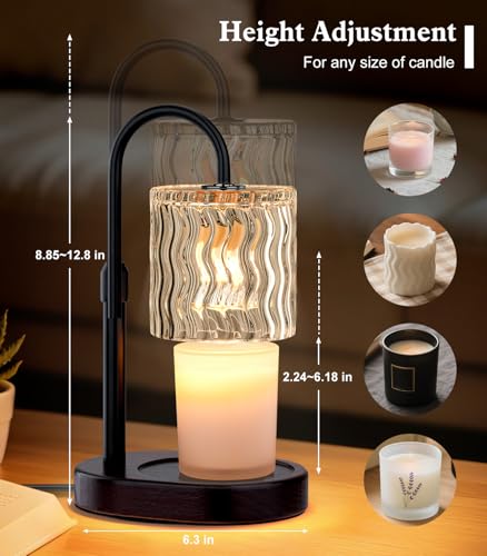 GOIUEDBZ Candle Warmer Lamp Electric: Dimmable Timer Candles Warming Lamps - Height Adjustable Burner Jar - No Flame Scent...