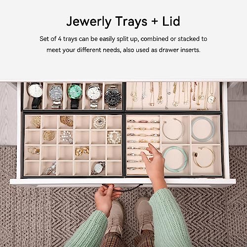 Voova Stackable Jewelry Organizer Tray with Lid, PU Leather Jewelry Storage Holder for Drawer Inserts, Jewellery Display B...