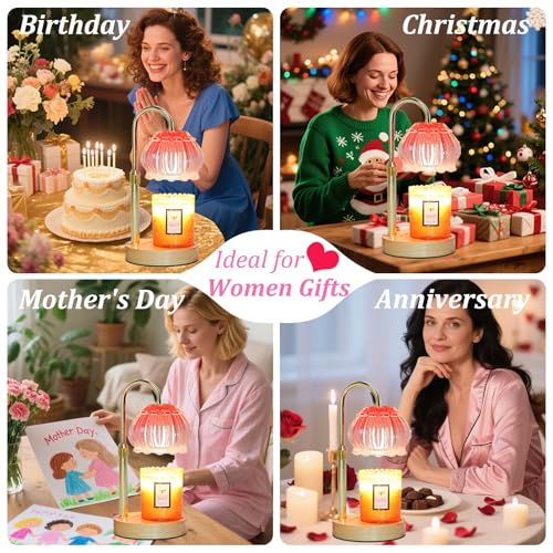 HAIDOLIANG Candle Warmer Lamp with Timer - Adjustable Height and Stepless Dimmable, Birthday Gifts for Women/Mom, Flower -...