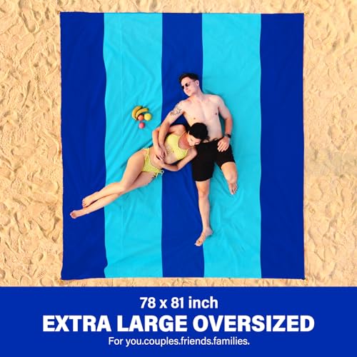 Famstar Beach Blanket Oversized Extra Large 78" X 81",Waterproof Sandproof Beach Blanket 1-7 Adults Lightweight Durable fo...