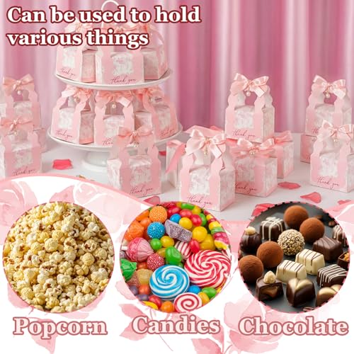 ForraFun 50 Sets Floral Wedding Favor Boxes with Pearl Pendant Bow Ribbon Floral Wedding Party Candy Boxes Bridal Gift for...