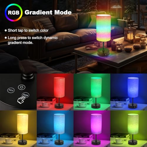 Unicozin Table Lamp, 3 CCT 3000K/4500K/6500K & RGB Color Changing, Stepless Dimmable Small Bedside Lamp for Reading, Ambie...
