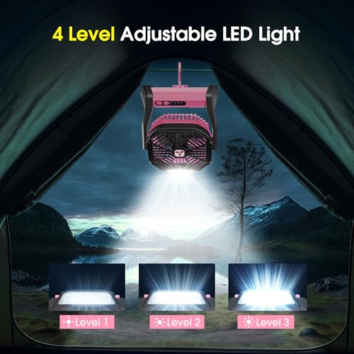 Peouix Portable Rechargeable Fan, 20000mAh Cordless Battery Powered Camping Tent Fans with LED Lantern, Small USB C Operat...
