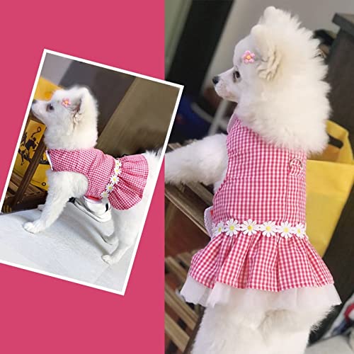 Small Dog Dress with Leash Set Adjustable Dog Harness Dress with D Ring Breathable Walk Doggie Outfits for Puppy Girl and ...