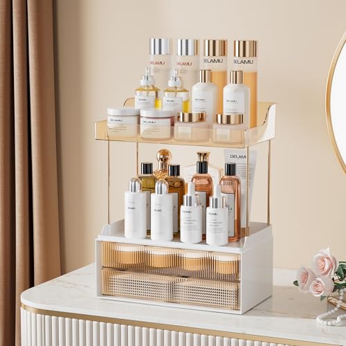 Delamu Bathroom Organizers and Storage, 2 Tier 2 Drawer Makeup Organizer Countertop, Easy to Install, Ideal for Bathroom C...