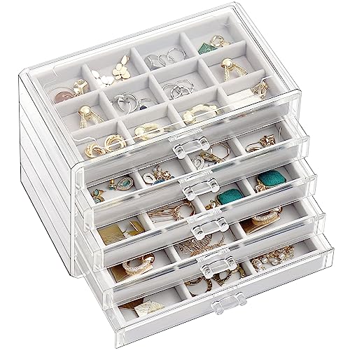ProCase Earring Holder Organizer Jewelry Box with 5 Drawers, Acrylic Clear Earring Case with Adjustable Velvet Trays for W...
