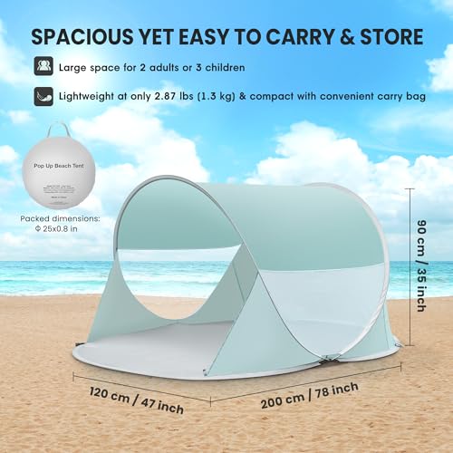 ISILER Pop Up Beach Tent, Portable Outdoor Shade Tent, UPF 50+ Beach Shelter, Easy Setup Windproof Waterproof Canopy
