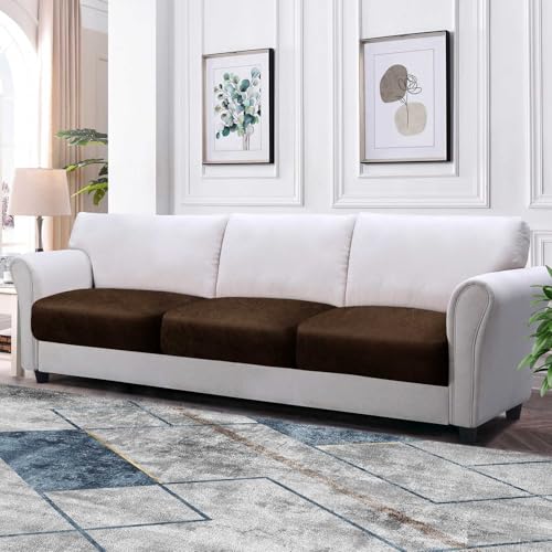 Imnopqr Couch Cushion Covers Leather-Look 3PC Stretch Sofa Seat Slipcover Sets for Living Room Individual Sofa Cushion Cov...