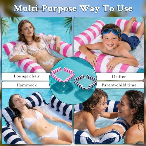 Pool Floats Adult Inflatable Hammock with Cooling Mesh, Portable Foldable Water Chair for Beach Vacation Essentials, Strip...