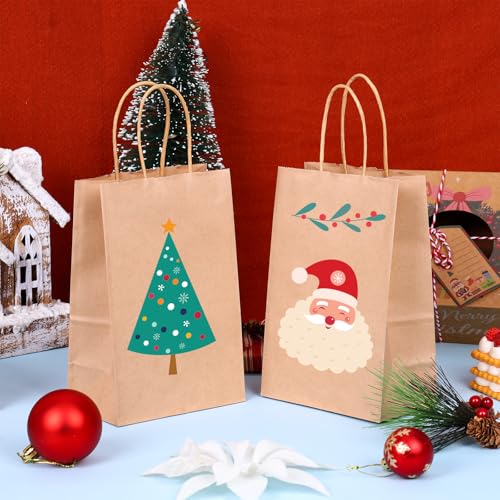 OUTUXED 150pcs Brown Paper Gift Bags, 5.25x3.2x8in Small Paper Bags with Handles Bulk for Shopping, Birthday, Wedding, Mer...
