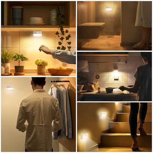 Guankai 8 Pack Motion Sensor Stair Light for Indoor, Battery Operated Closet Lights, Wireless Stick on Anywhere Hallway La...