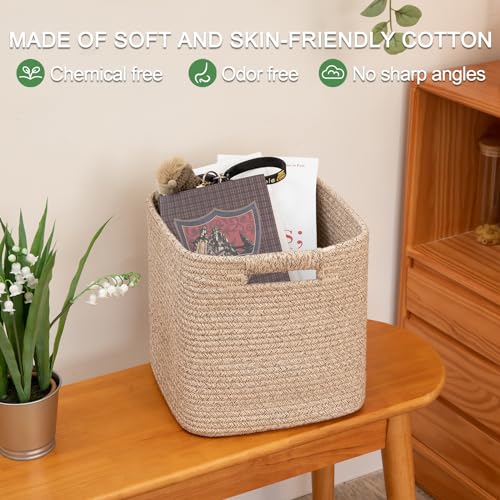 OIAHOMY Storage Cubes 11 Inch Storage Bins-3-Pack, Cotton Rope Woven Baskets for Organizing, Square Storage Baskets for Sh...
