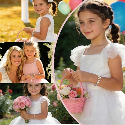 GINAZL Flower Girl Proposal Gifts, Initial A-Z Bracelet Initial Pearl Bracelets Will You Be My Flower Girl Gift