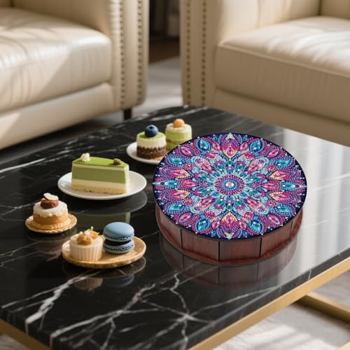 antor Diamond Painting Storage Box, Mandala Flower DIY 5D Special Shape Diamond Art Wooden Organizer, Round Diamond Tablet...