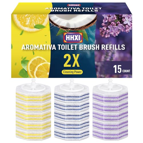 HHXI 15Ct Aromative Toilet Brush Refills, Toilet Bowl Cleaner Refills, Double-Layer Cleaning Pads Added, Disposable Refill...