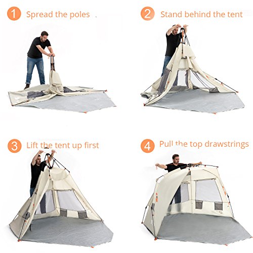 Easthills Outdoors Instant Shader Deluxe XL Beach Tent Easy Up 99" Wide for 4-6 Person Sun Shelter - Extended Zippered Por...