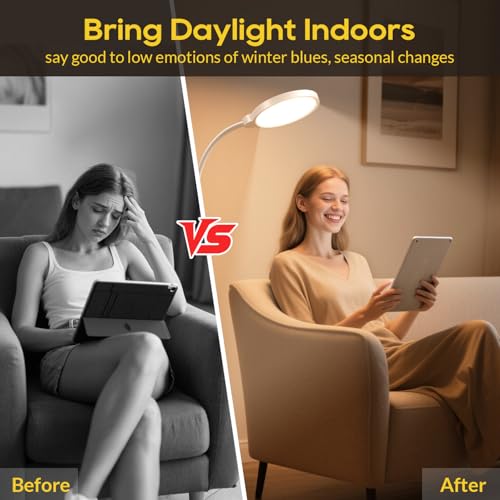 Happy Light Therapy Lamp, 11000 Lux UV-Free Floor Sun Light Lamp with Touch Remote Control, 5 Color Temperatures 10 Bright...