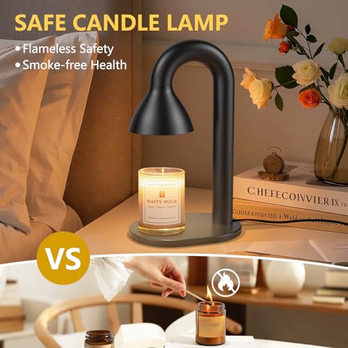 Candle Warmer Lamp with Timer and Dimmer,Minimalist Modern Black Electric Wax Warmer for Women Mom, Best Birthday and Hous...