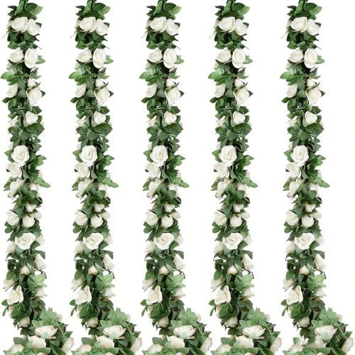 5pack Flower Garland Artificial Fake Rose Garland Vine Artificial Flowers for Decoration Floral Garlands Decor-Total 41 Ft...