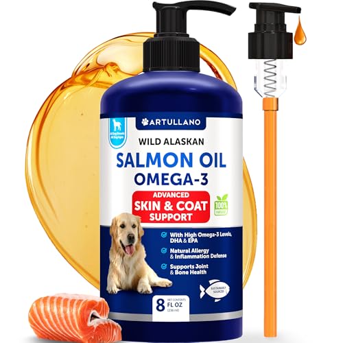 Salmon Oil for Dogs - Omega 3 for Dogs - 8 FL OZ Wild Alaskan Salmon Fish Oil - Natural EPA & DHA Fatty Acids for Skin & C...