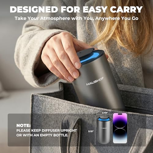 HAUSHOF Waterless Essential Oil Diffuser for Home & Car, Smart Aromatherapy Scent Diffuser with Auto On/Off, 3 Mist Levels...