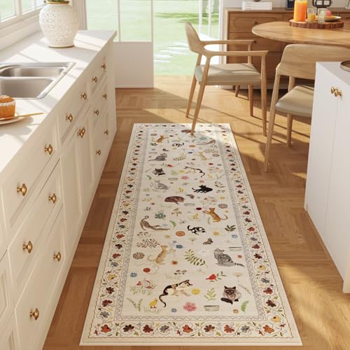 Rugcomf Runner Rug for Kitchen Non Slip 2'6''x8' Washable Rugs with Rubber Backing Soft Floral Animal Cat Carpet Runner fo...