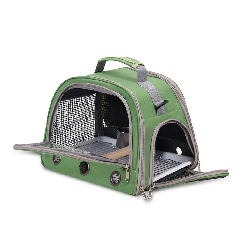 Bird Travel Carrier, Portable Small Bird Parrot Parakeet Carrier with Standing Perch and Tray, Side Access Window Collapsi...