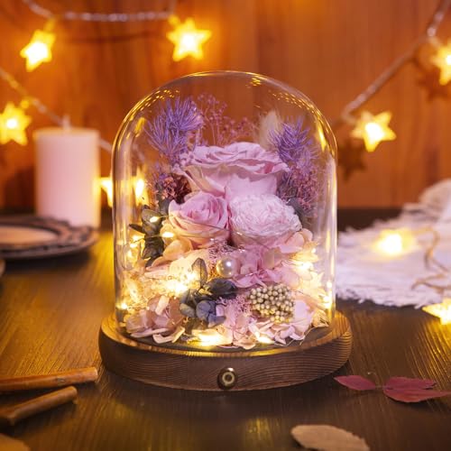 Large Preserved Flowers with Card&Box-Flowers for Delivery Prime,Eternal Rose with Lights,Roses in Glass Dome,Romantic Gif...
