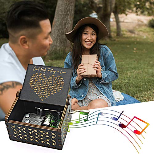 byykit Can't Help Falling in Love Wood Music Box, Antique Engraved Musical Boxes Case for Love One Wooden Music Box - Gift...