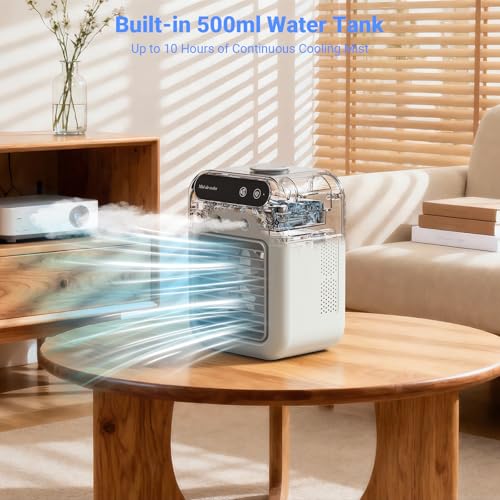 Portable Air Conditioner, Personal Cooling Fan with Humidifier, 2 Spray Modes, 2 Speeds, 4000mAh Rechargeable Battery, Qui...