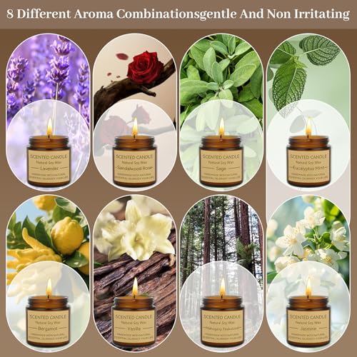 8 Pack Scented Candles, Natural Soy Wax with Elegant Packaging - Reassuring Gifts for Women and Men, Suitable for Valentin...