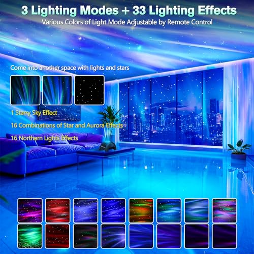Northern Galaxy Light Aurora Projector, Star Projector with 33 Light Effects, Starry Nebula LED Lamp for Bedroom with Remo...